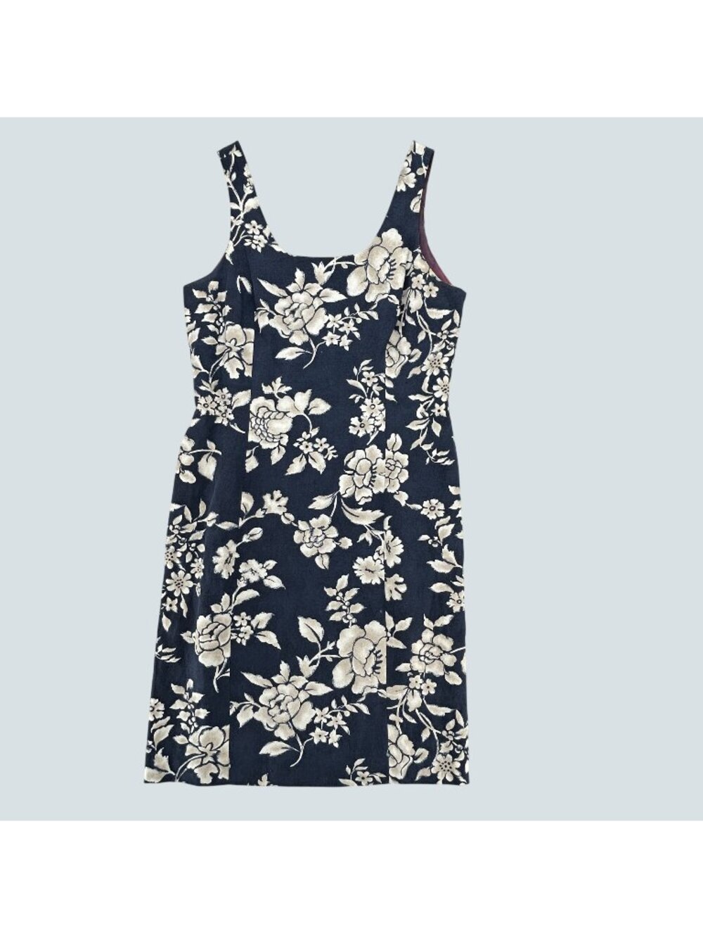 Jones New York Y2K Floral Sleeveless Dress Silk Linen Blend Navy Size 12